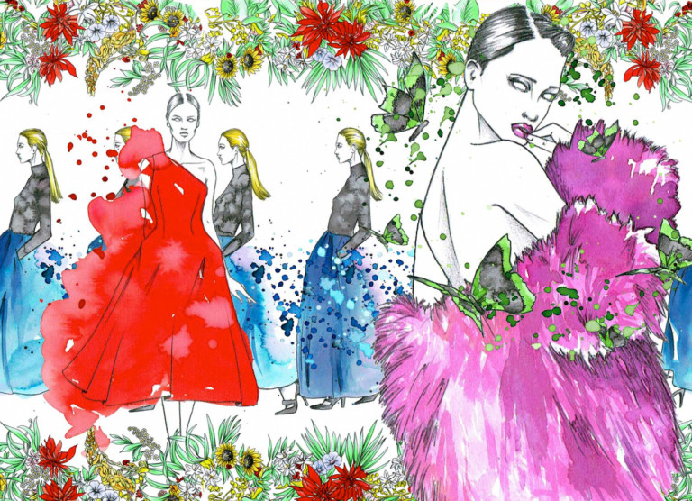 Eden. Ilustración en acuarela y lápiz. Visión de cómo sería el Eden desde un punto de vista muy fashionable.