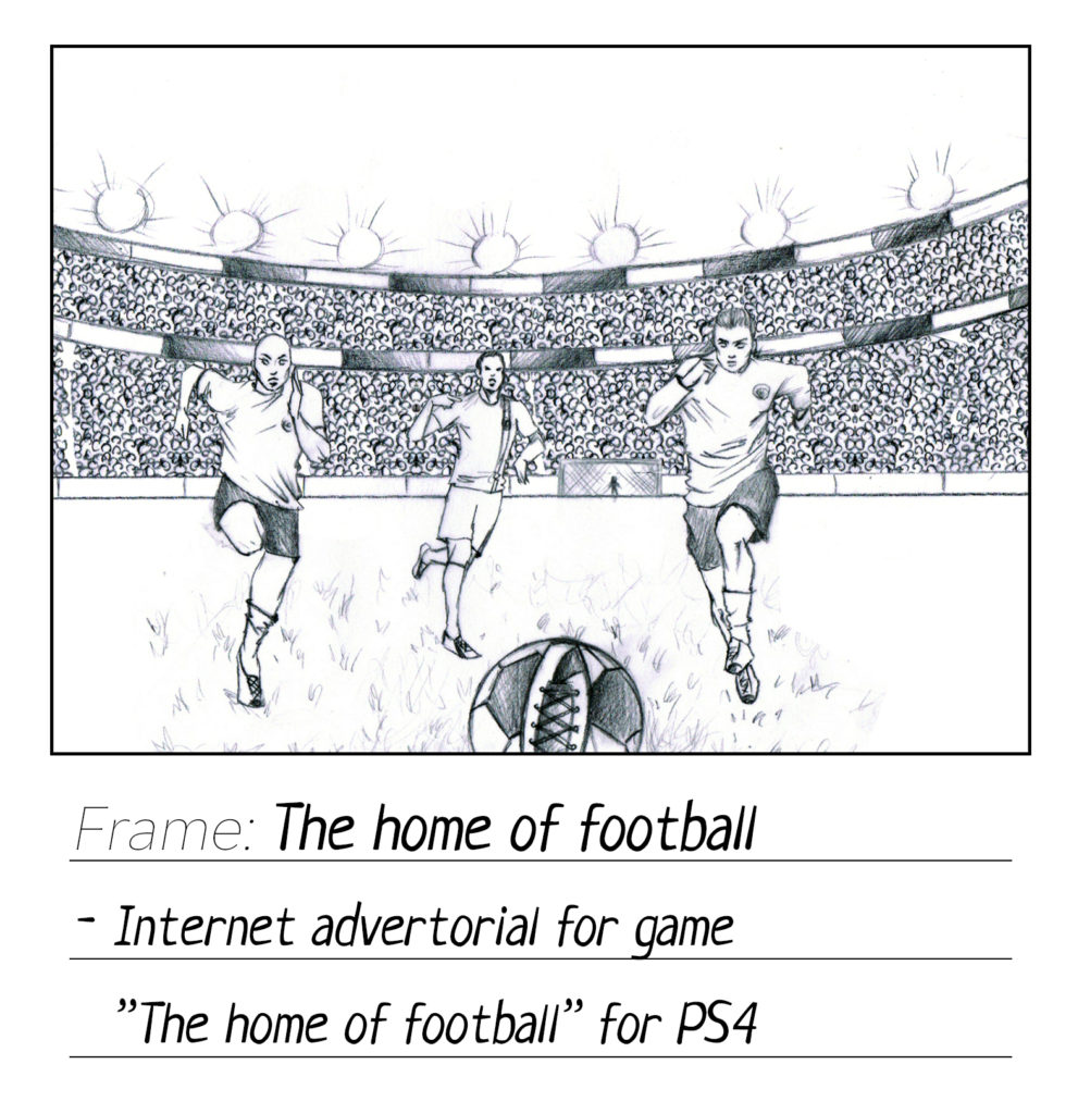 Storyboard for "The home of football", an internet advertorial for game "The home of football" for PS4 by Create advertising