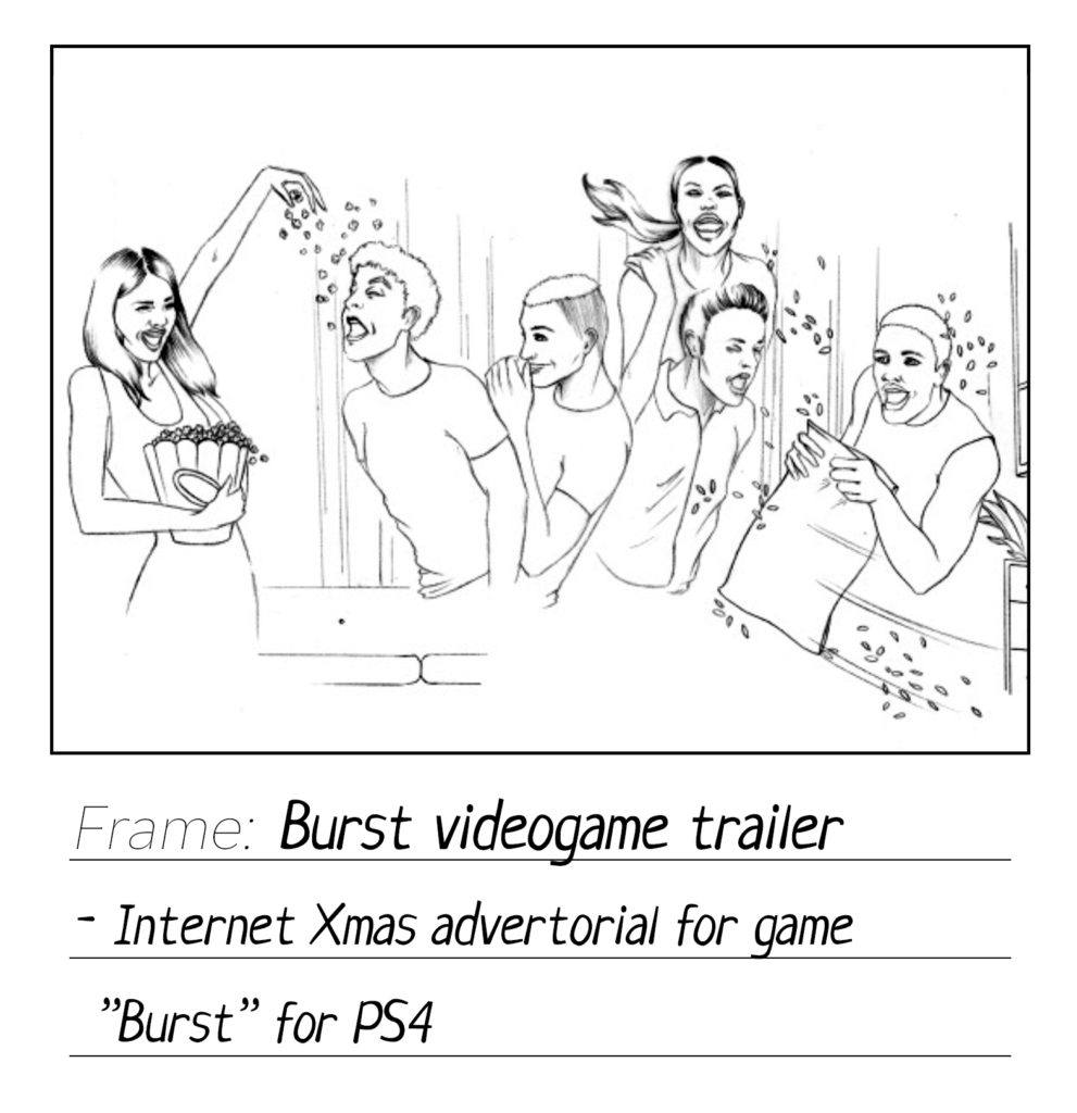 Storyboard for internet Xmas advertorial for game "Burst" for PS4 by Create advertising